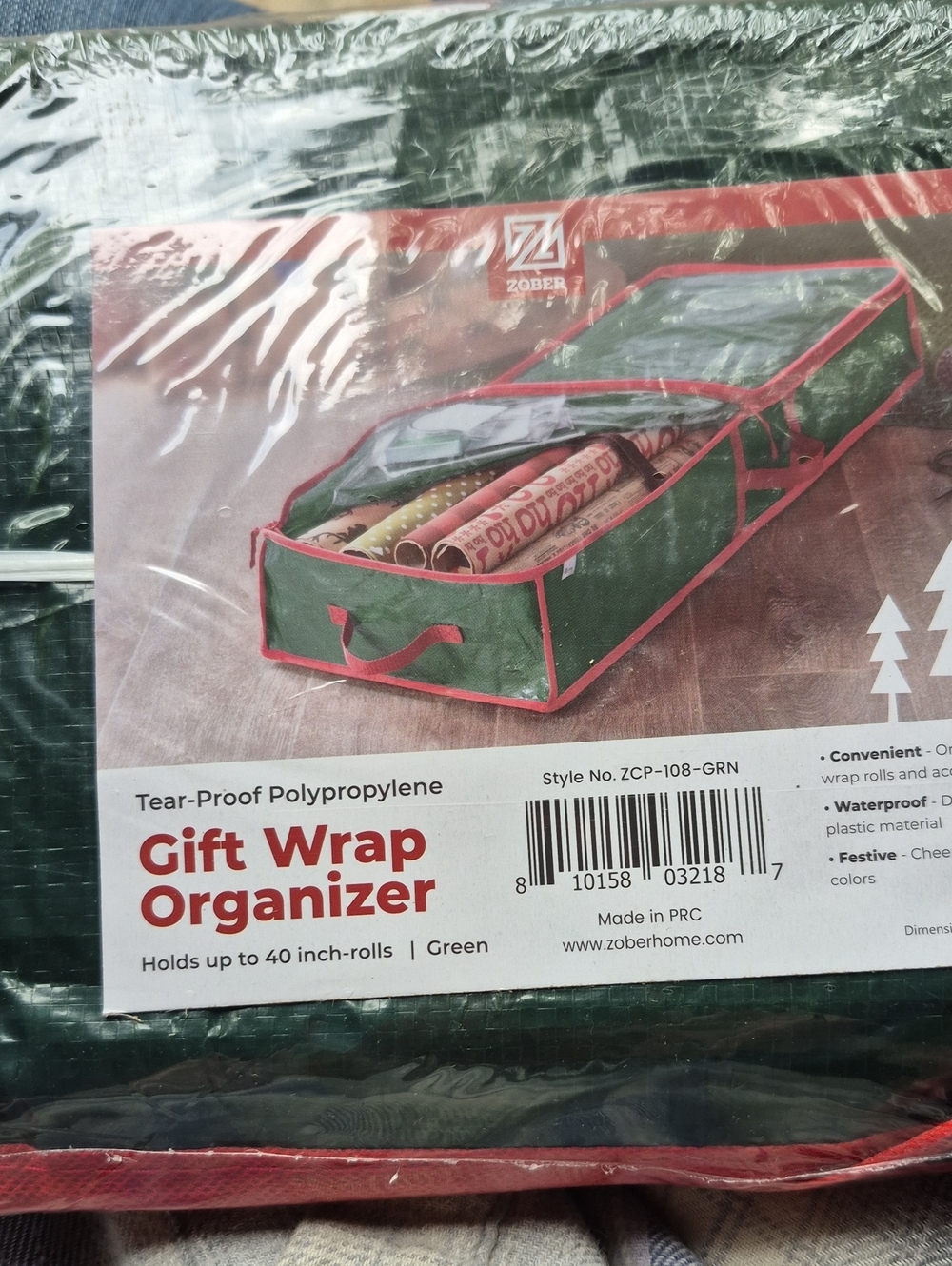 Green Gift Wrap Organizer - Tear-Proof Polypropylene Storage